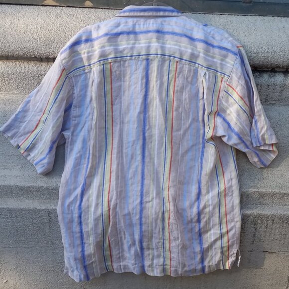 Tommy Bahama 100% Linen Shirt Short Sleeved Silk Striped Large (L) - Picture 8 of 16